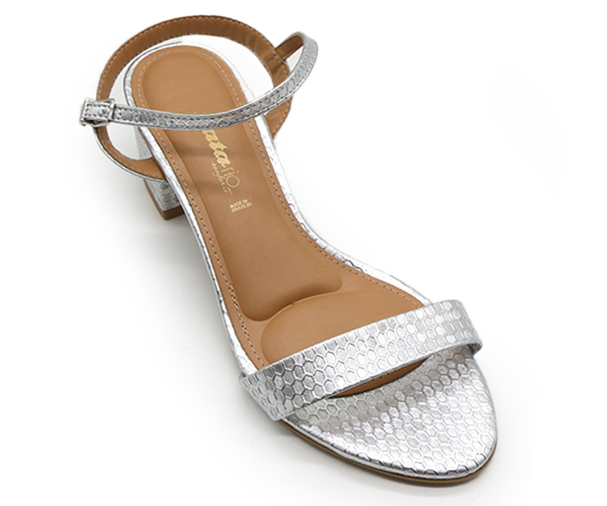 br silver snake-print sandal