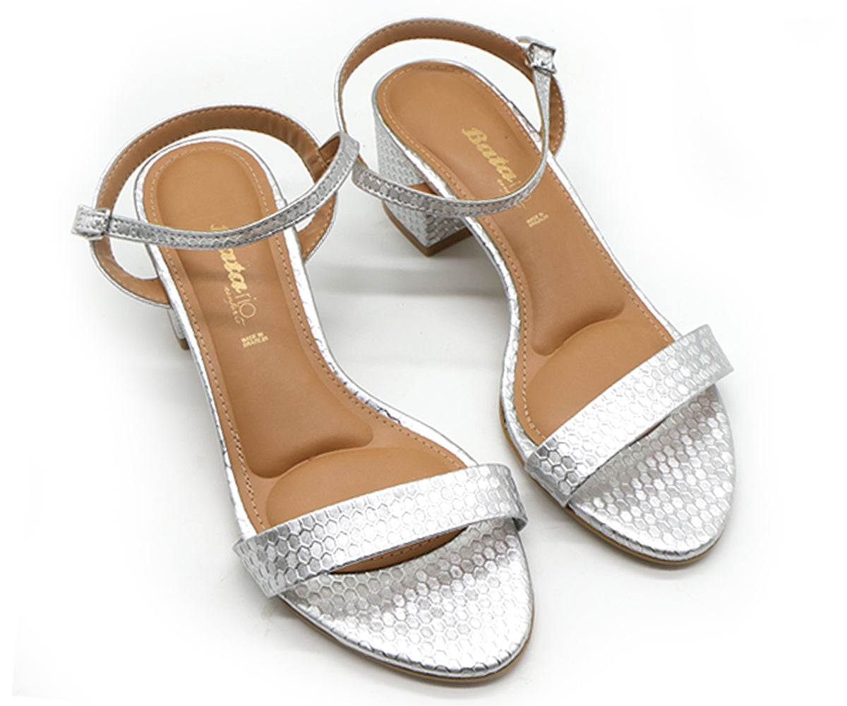 br silver snake-print sandal