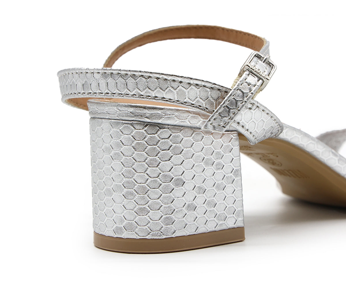 br silver snake-print sandal