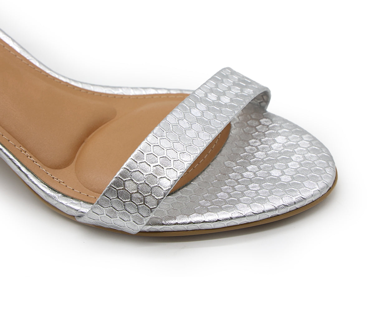 br silver snake-print sandal