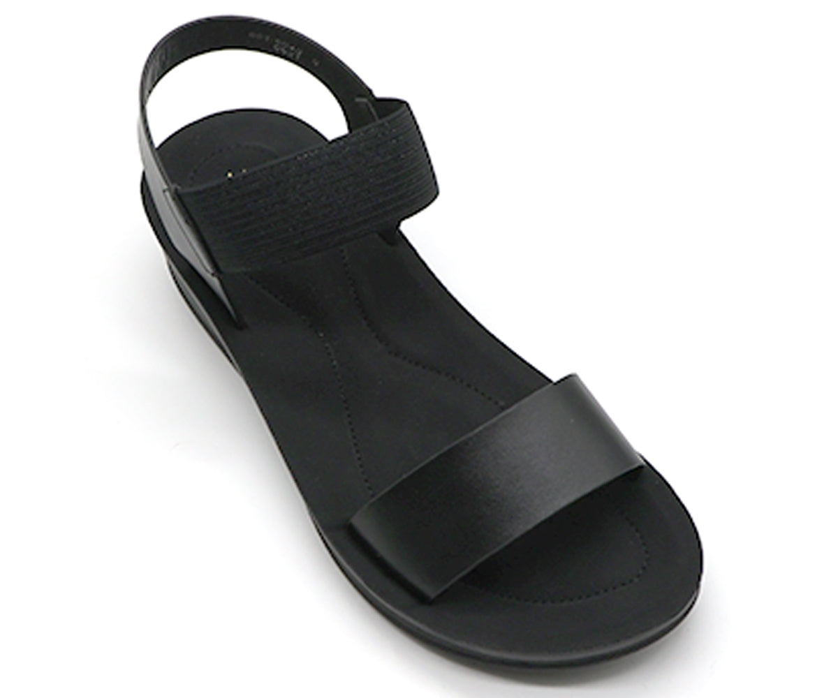 all black elastic strap sandals