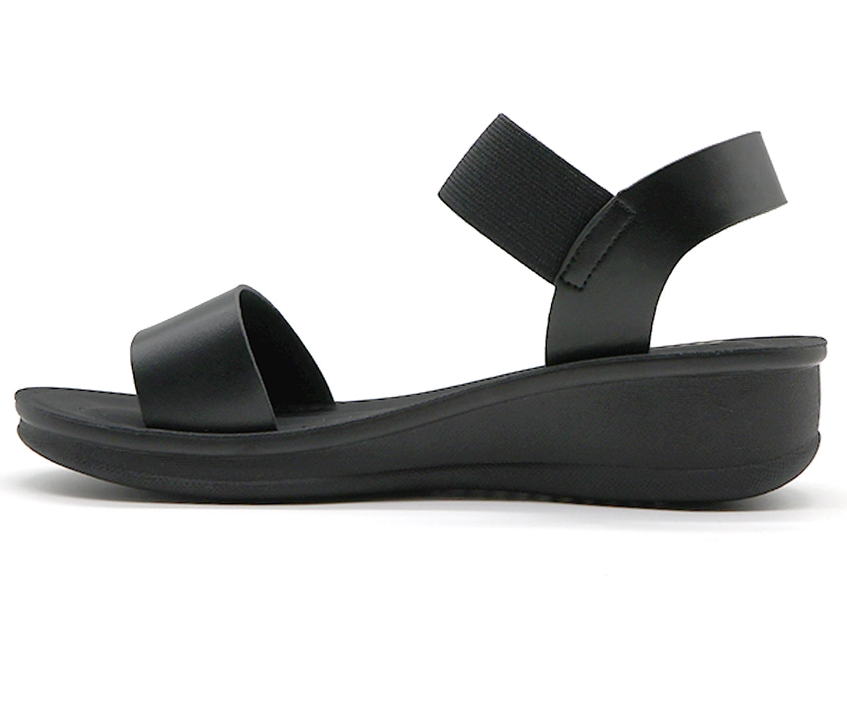 all black elastic strap sandals