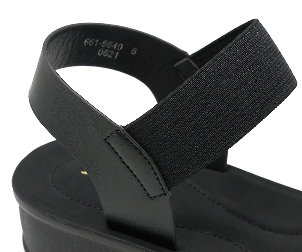 all black elastic strap sandals