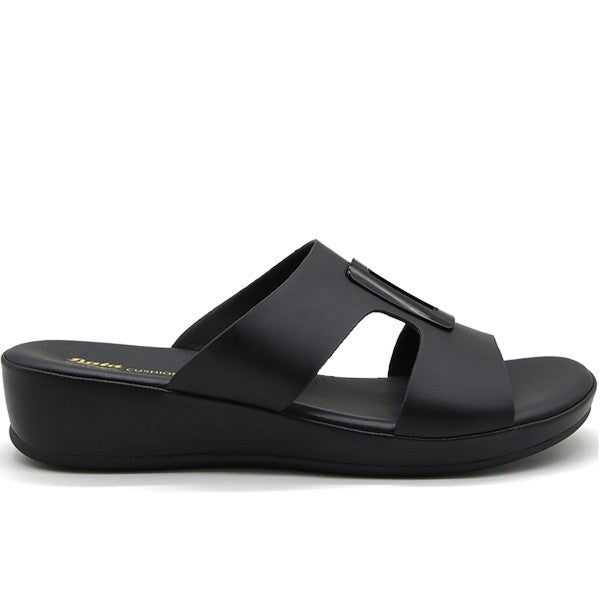 Comfit Black Buckled Cutout Slides