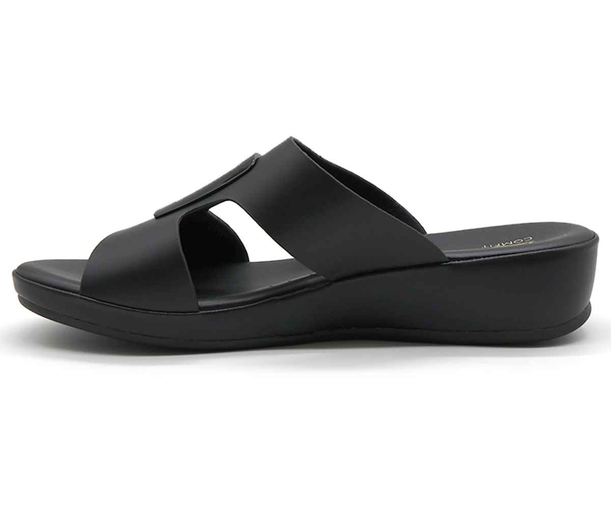 Comfit Black Buckled Cutout Slides