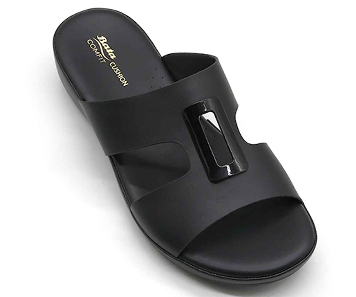 Comfit Black Buckled Cutout Slides
