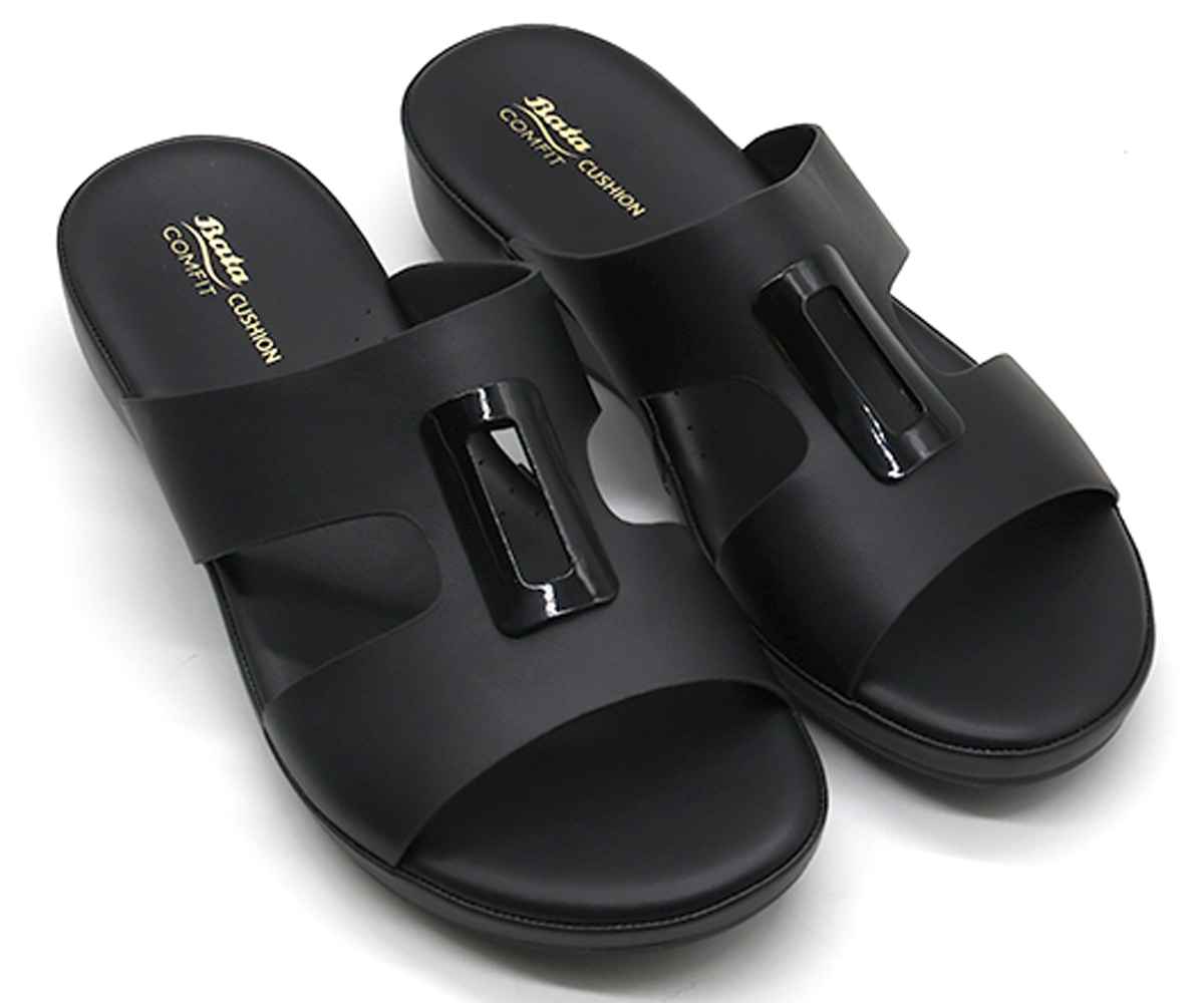 Comfit Black Buckled Cutout Slides