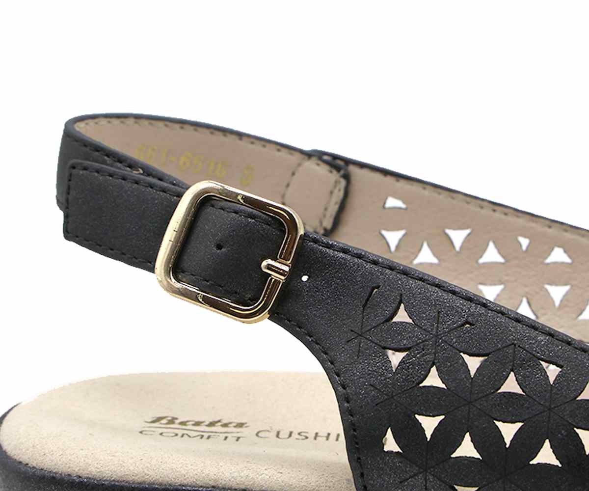 Comfit Black Floral-Cut Wedge Slingbacks