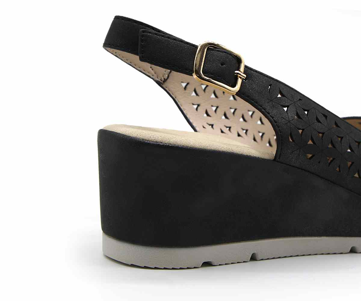 Comfit Black Floral-Cut Wedge Slingbacks