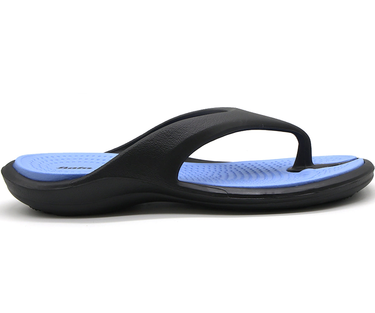 black & blue flip flops