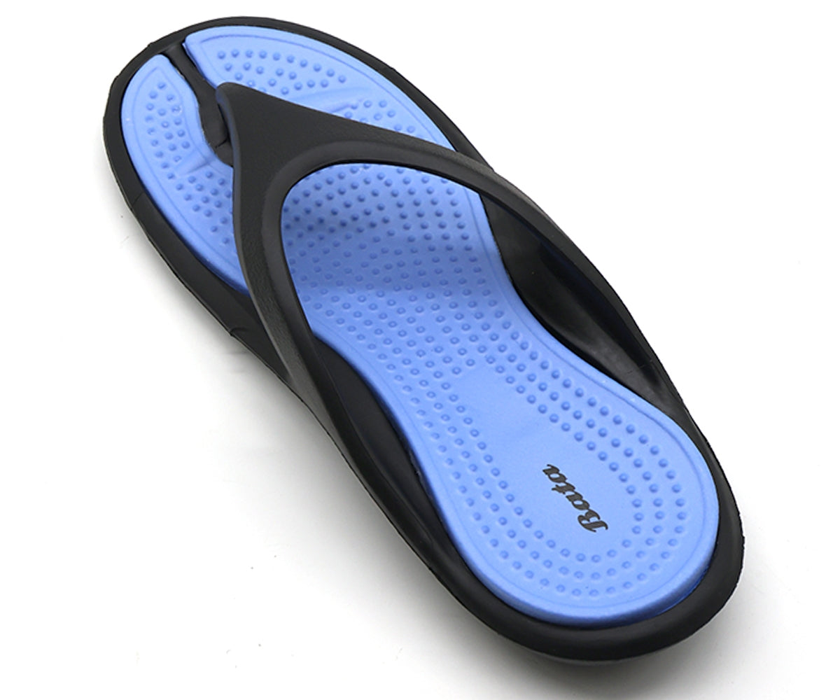 black & blue flip flops