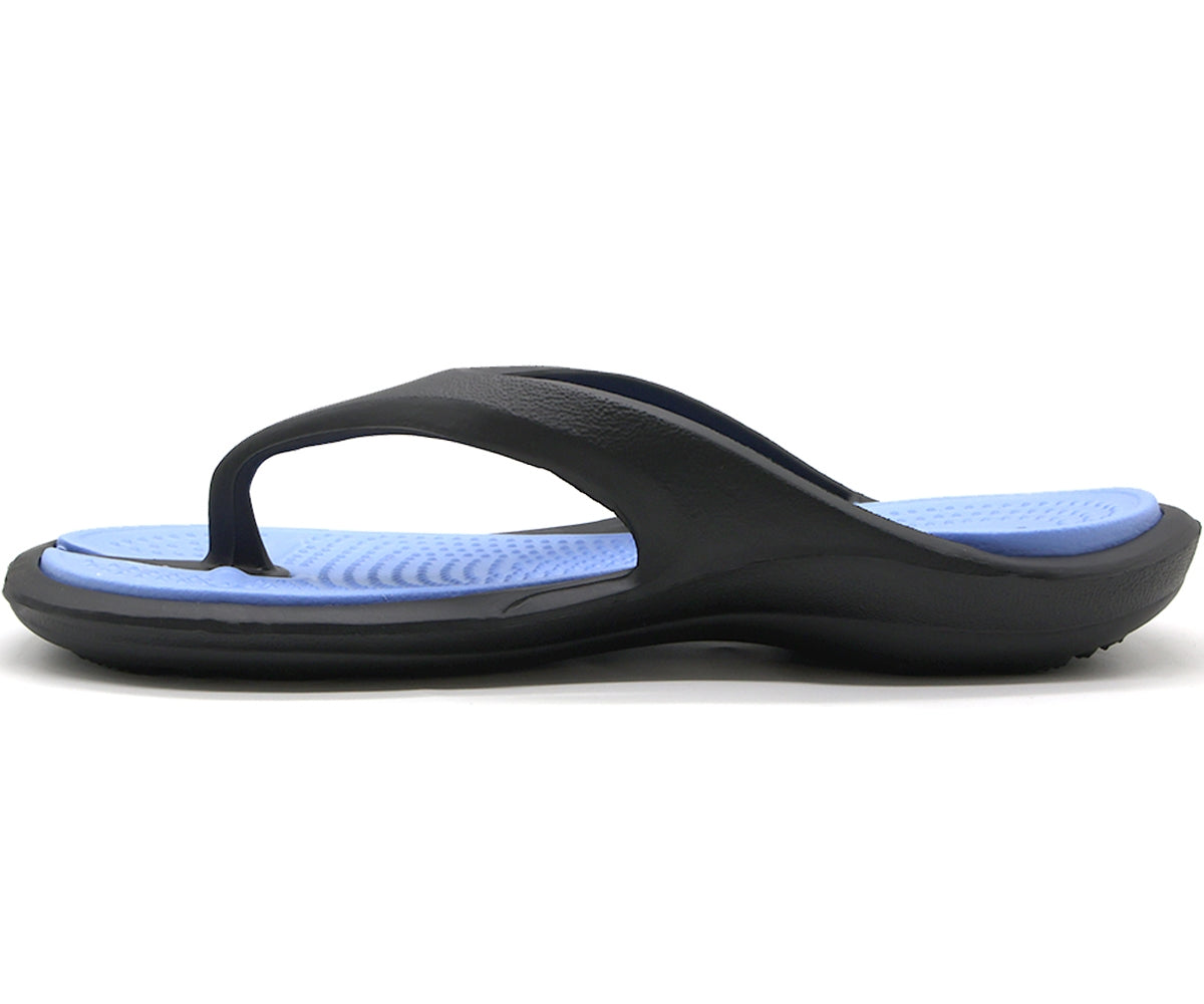 black & blue flip flops