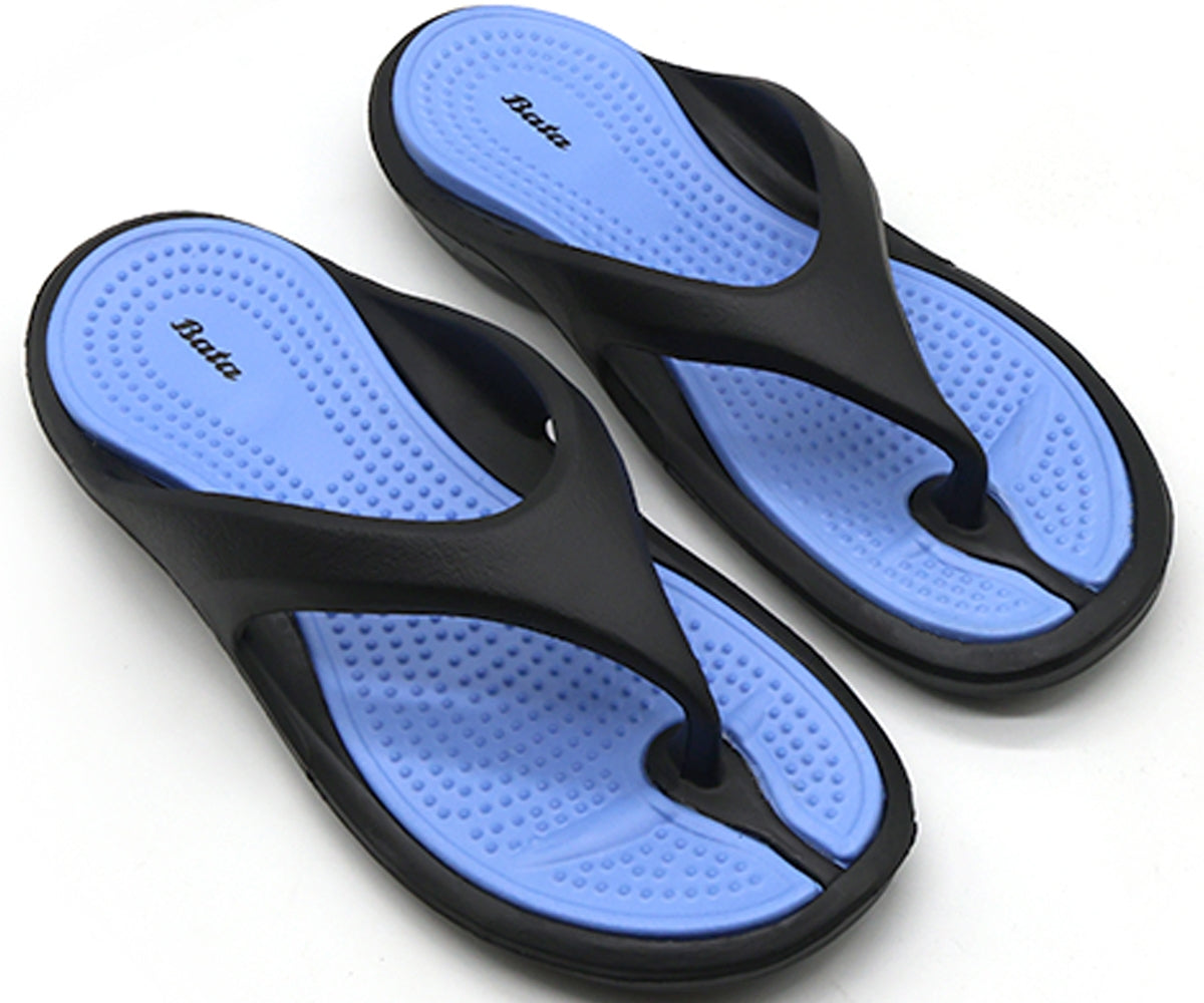 black & blue flip flops
