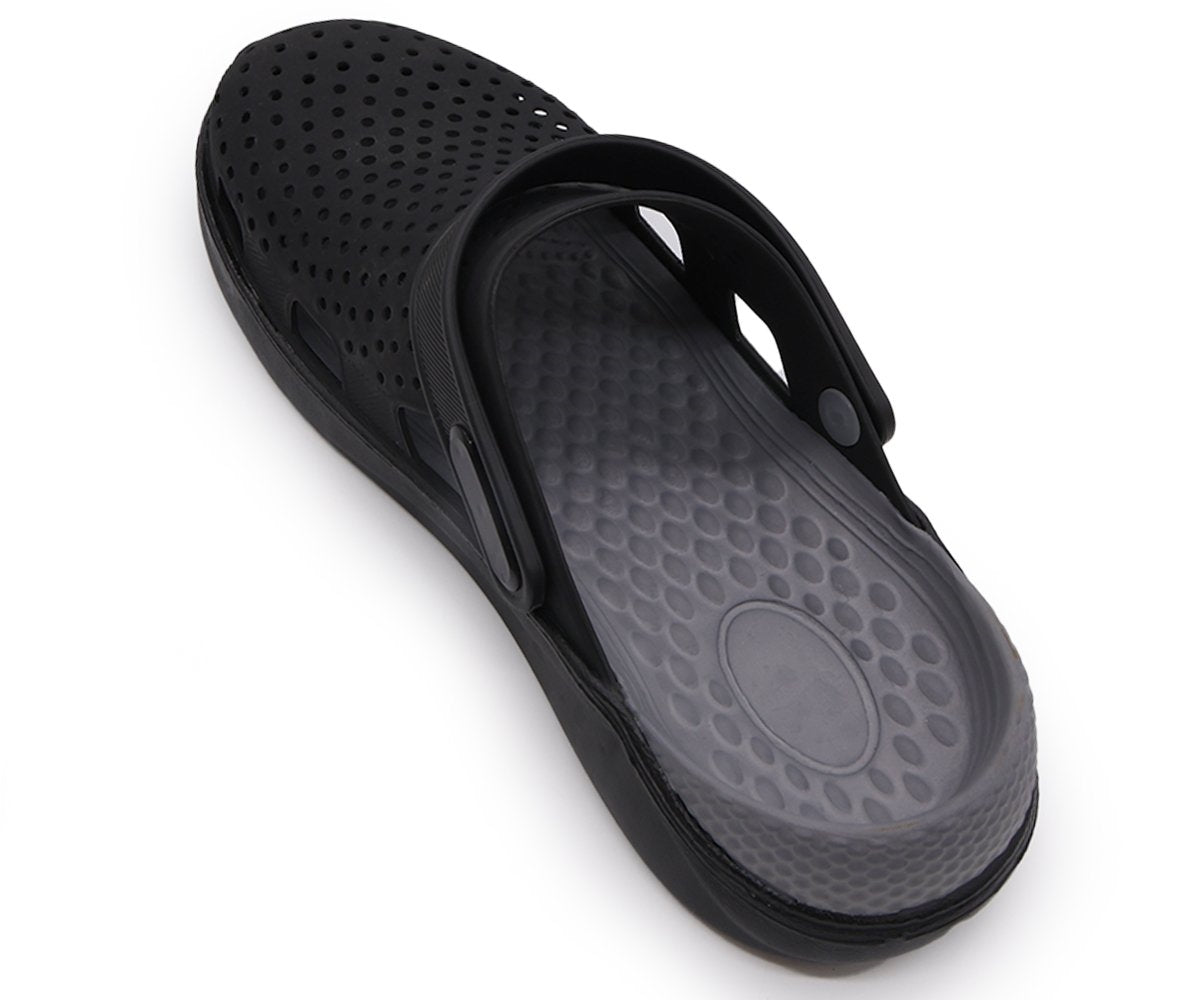 black & grey foam clogs