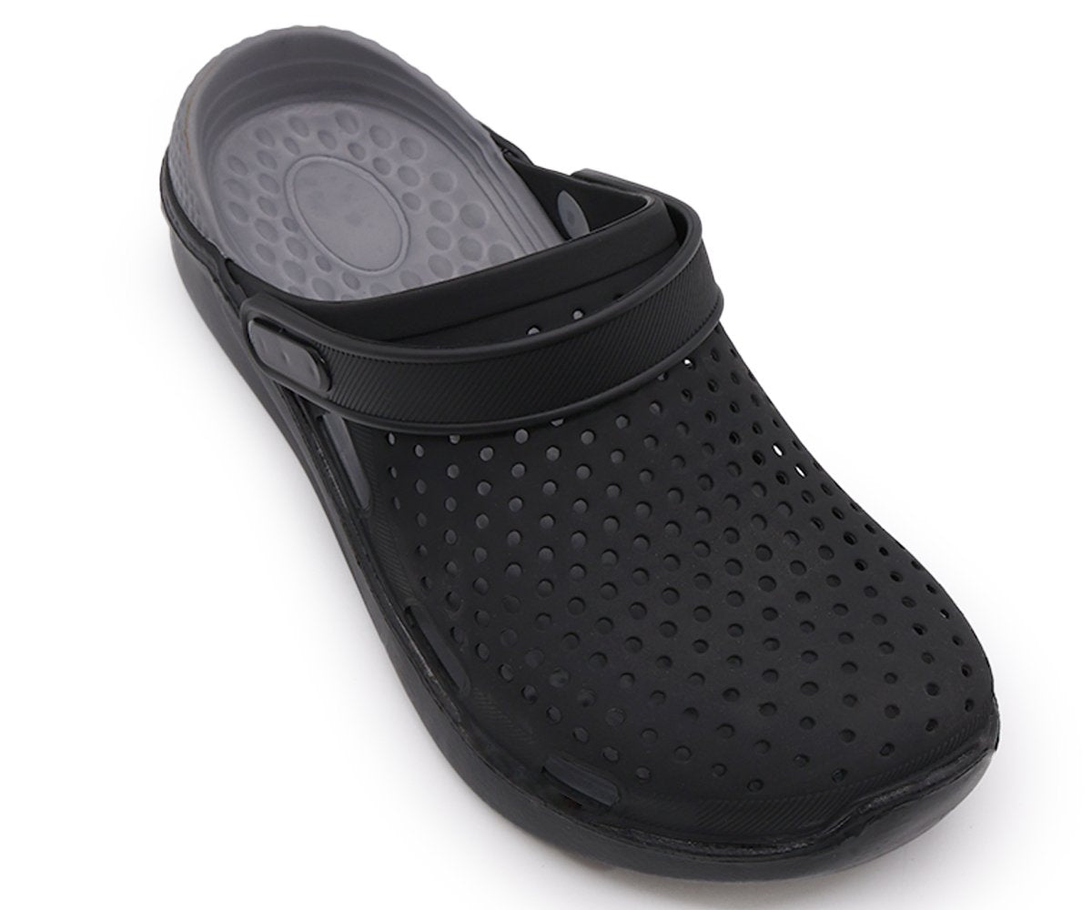black & grey foam clogs