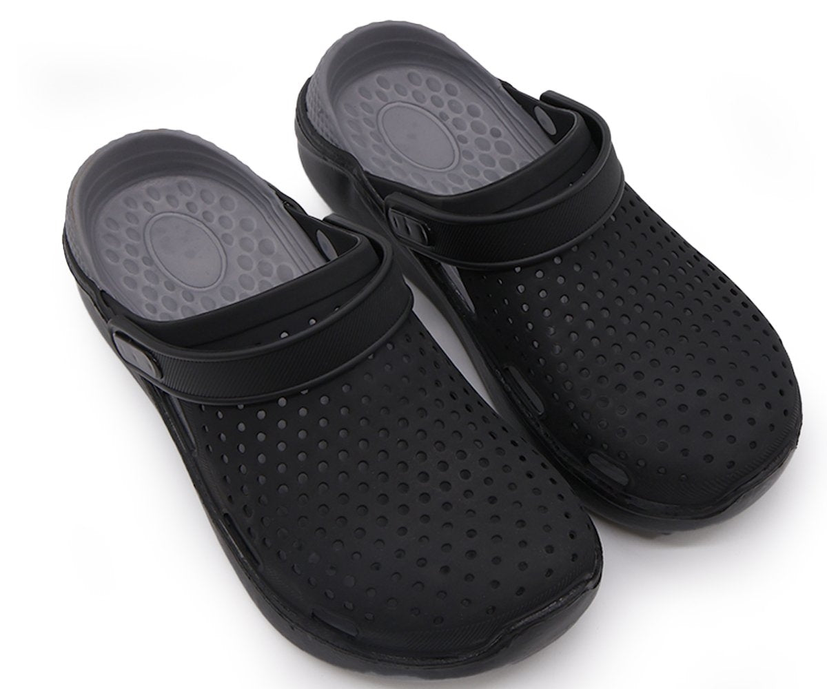 black & grey foam clogs
