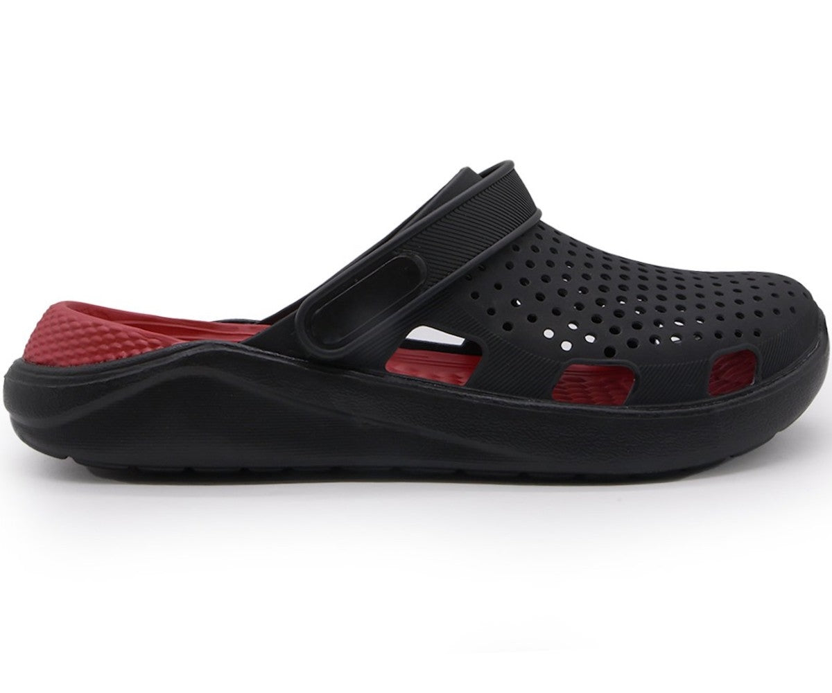black & red foam clogs