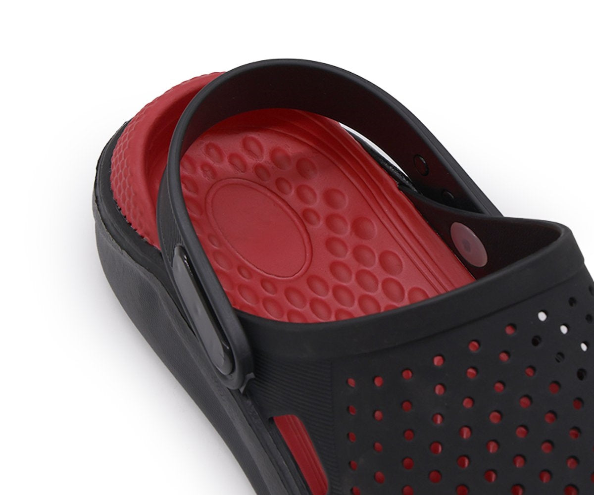 black & red foam clogs