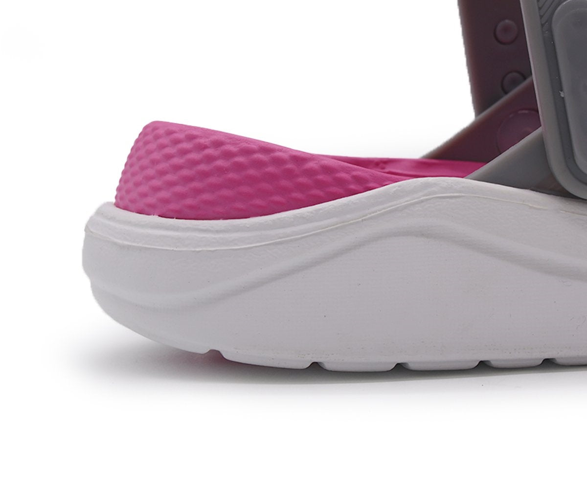 grey & pink foam clogs