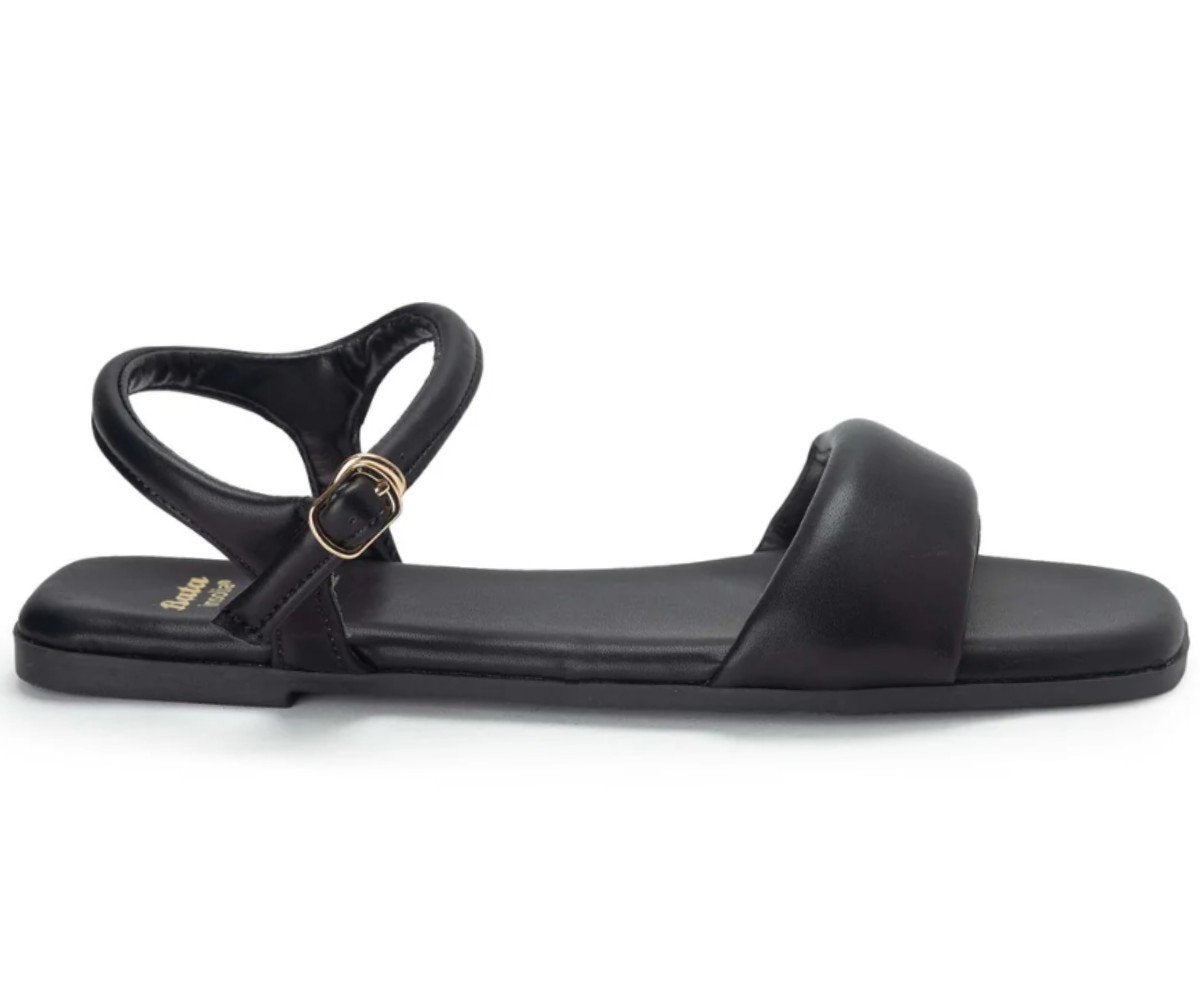 padded all black flat sandal