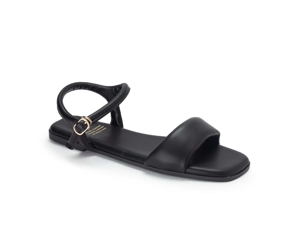 padded all black flat sandal
