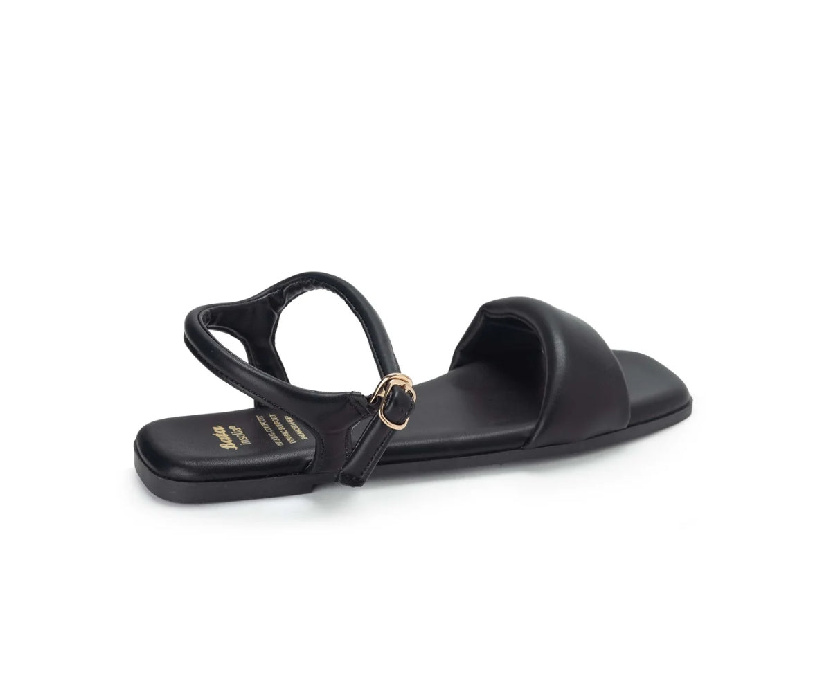 padded all black flat sandal