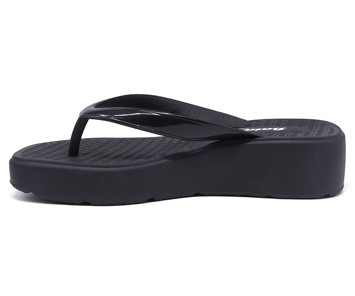 br wedge black thong slides