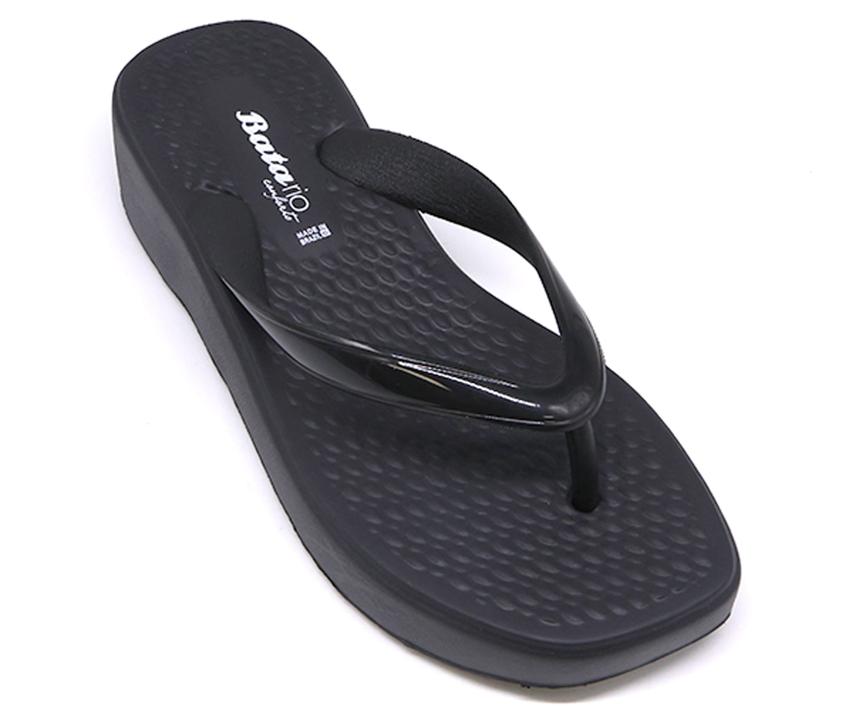 br wedge black thong slides