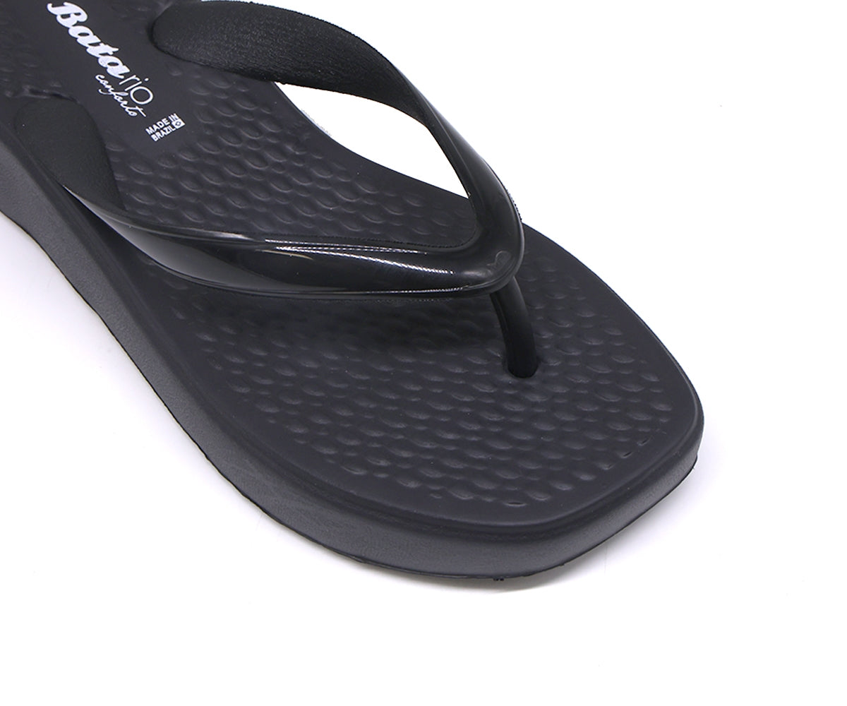 br wedge black thong slides