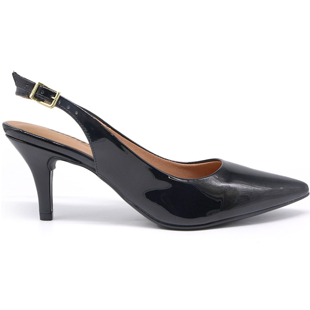 br classic mid-heel patent blk slingback stilletos
