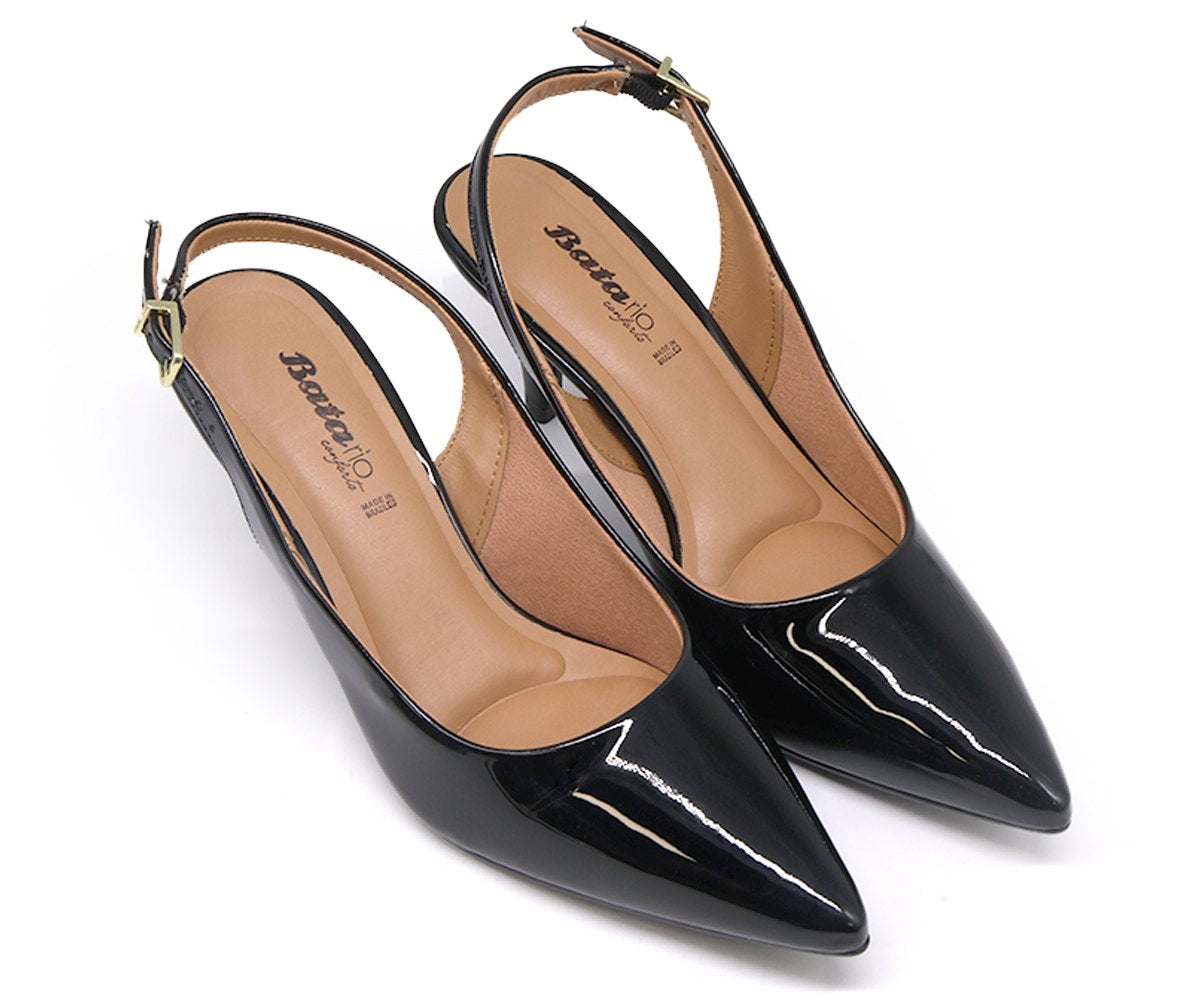 br classic mid-heel patent blk slingback stilletos