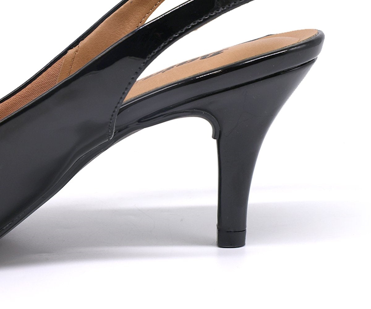 br classic mid-heel patent blk slingback stilletos