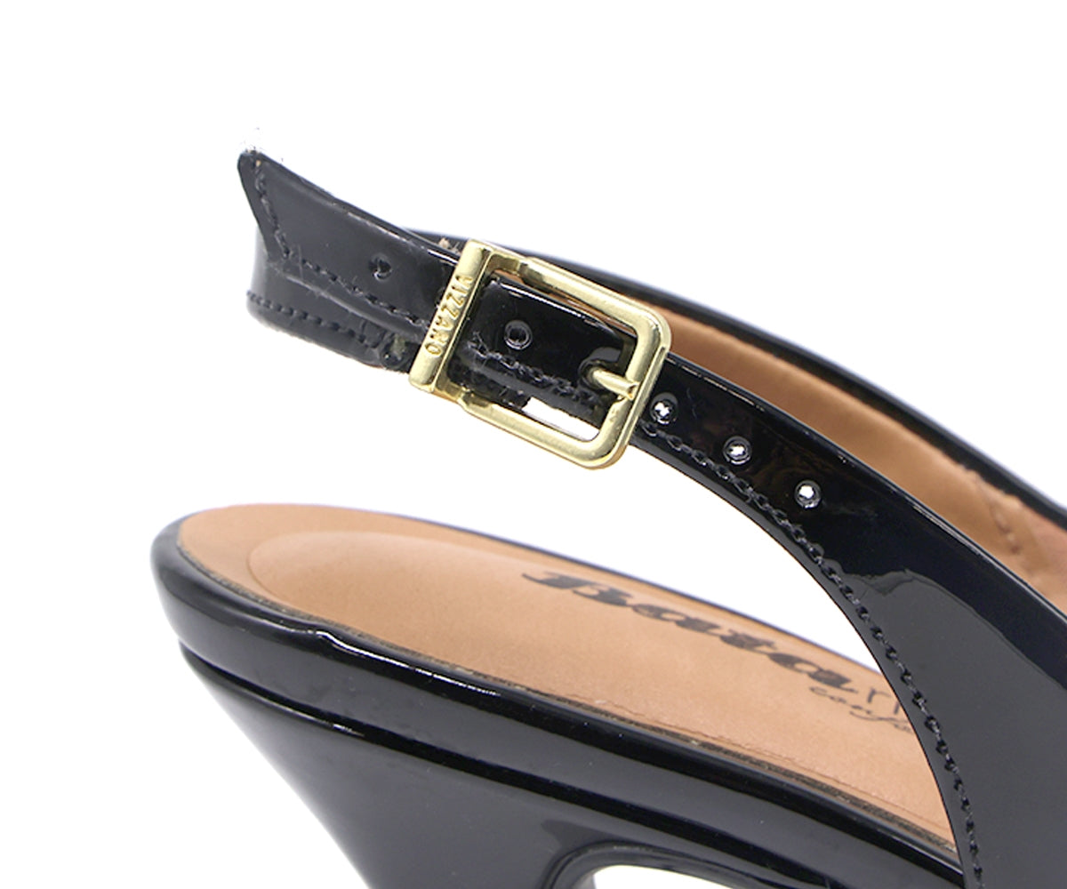 br classic mid-heel patent blk slingback stilletos