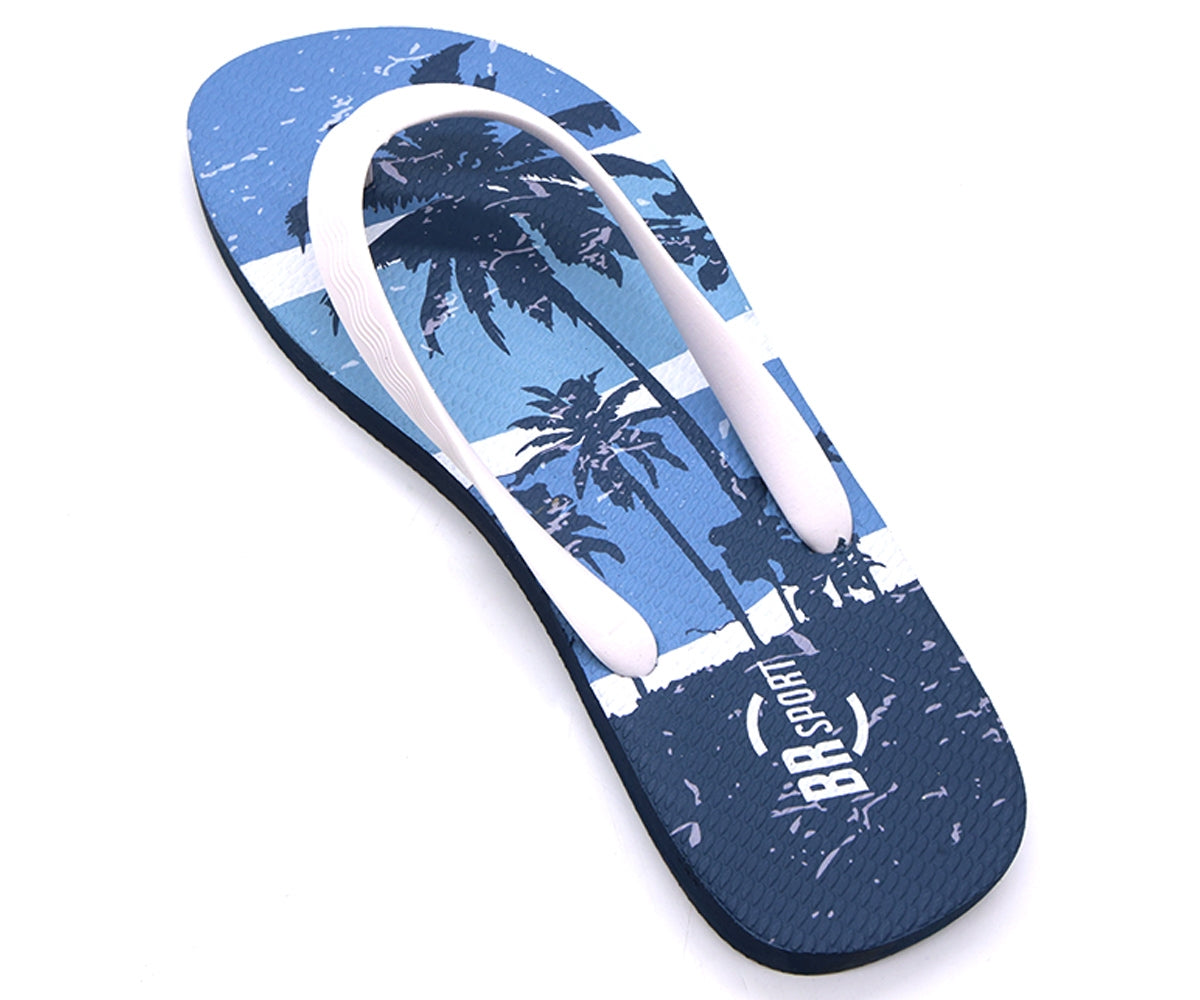 br sport white & blue flip flops