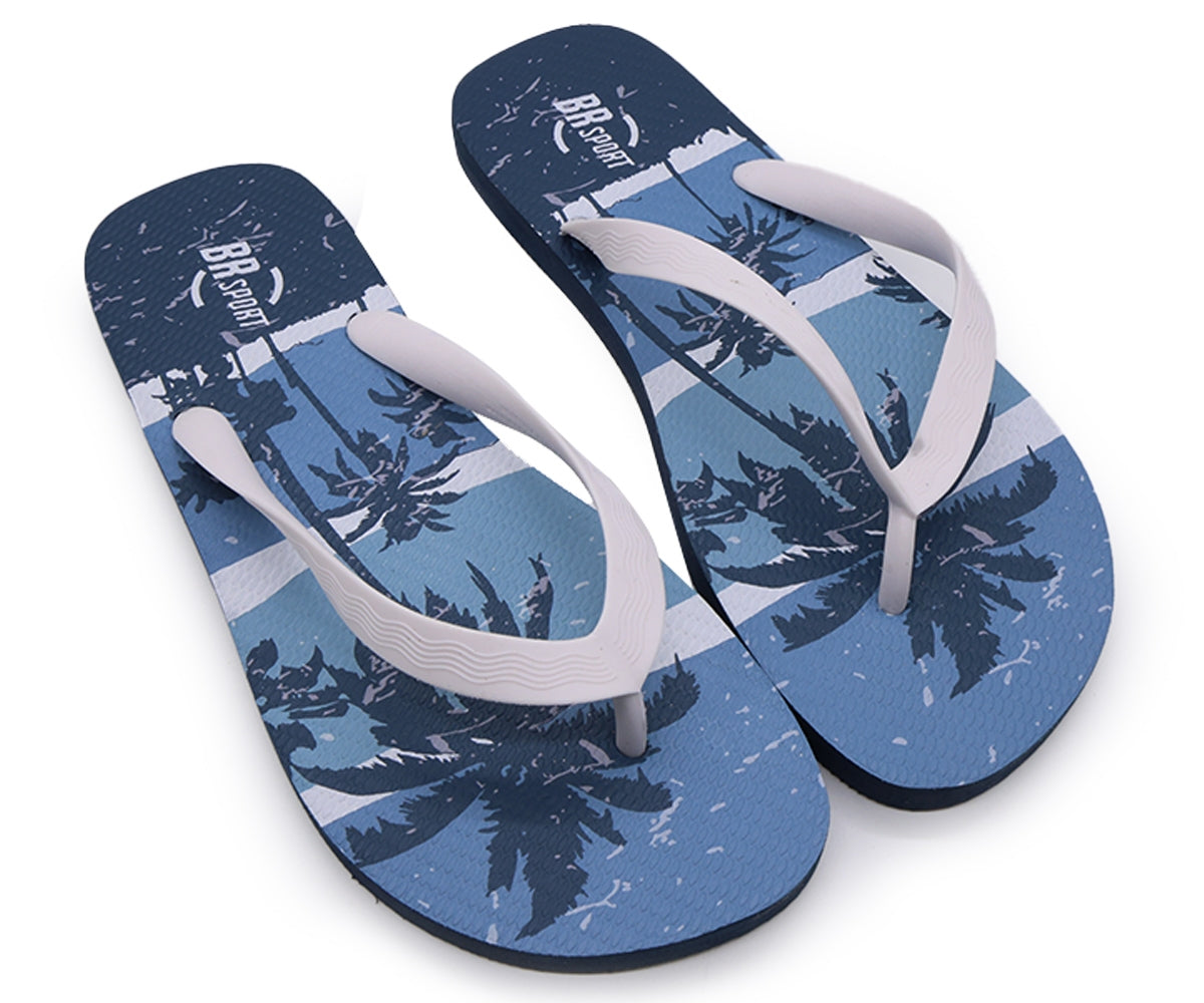 br sport white & blue flip flops