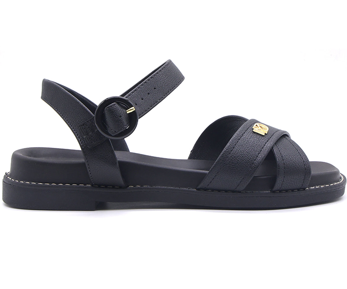br all black criss cross flat sandals