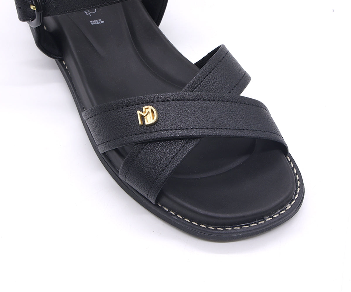 br all black criss cross flat sandals