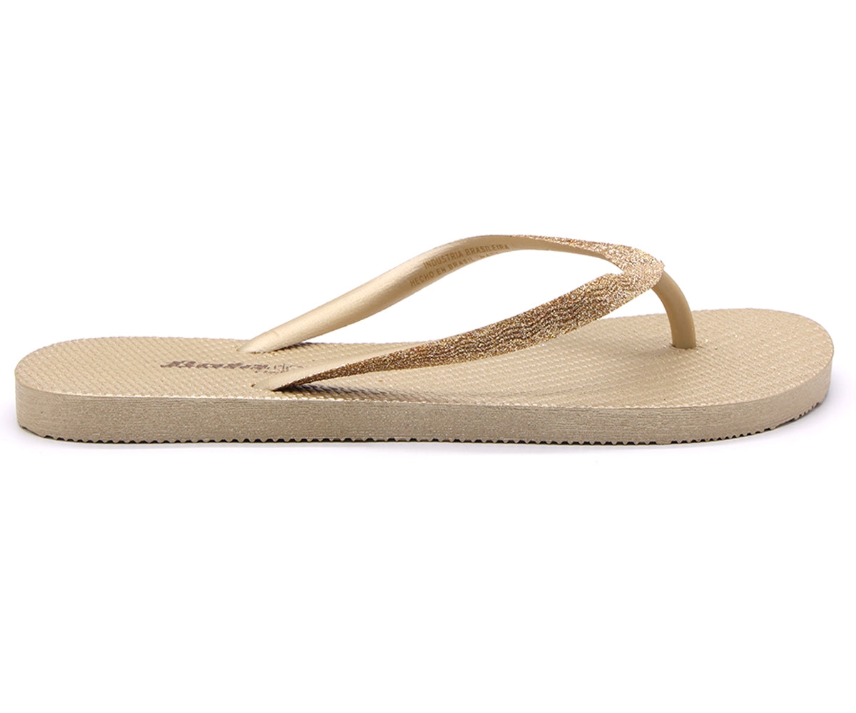 br glittery gold flip flops