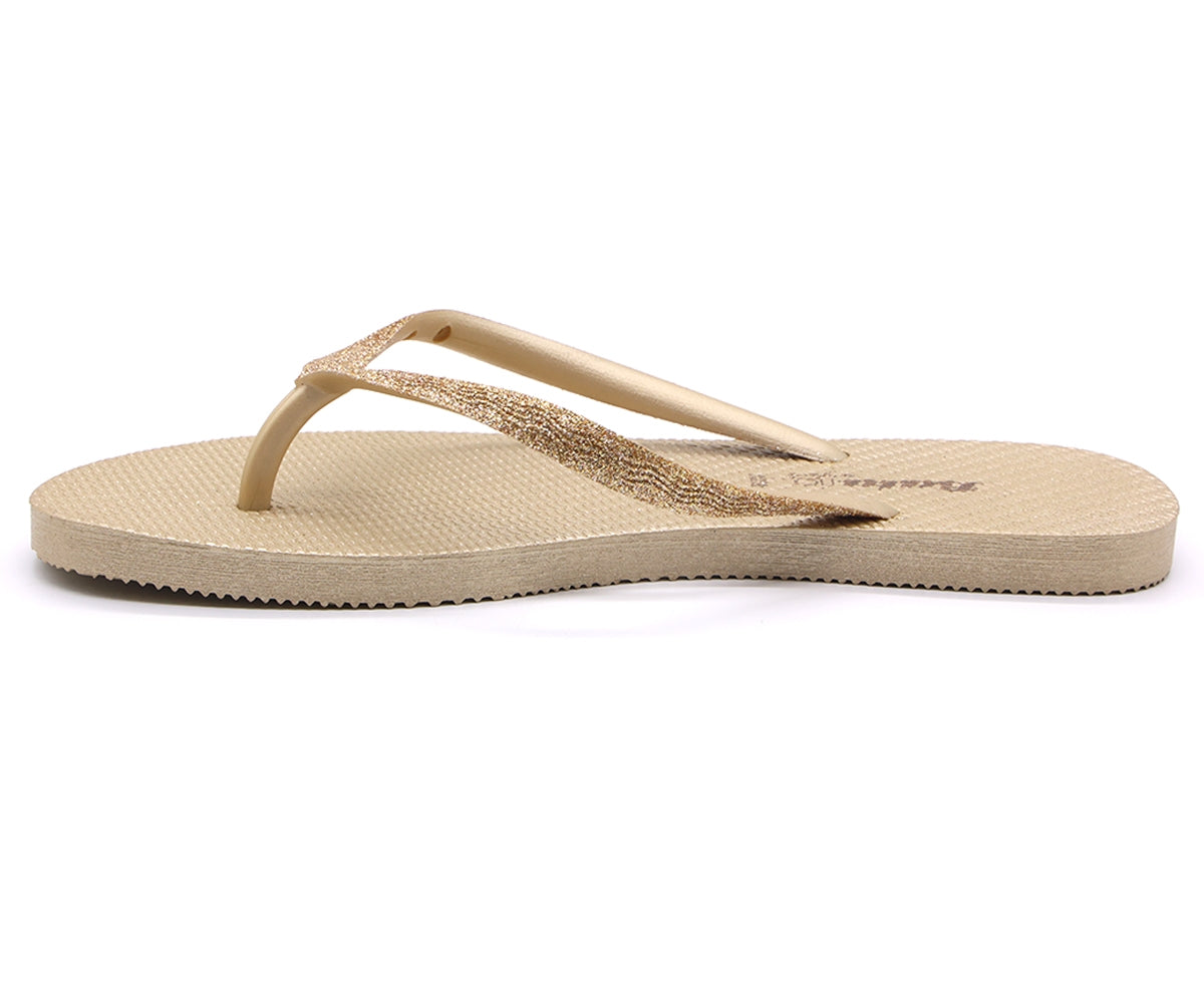 br glittery gold flip flops