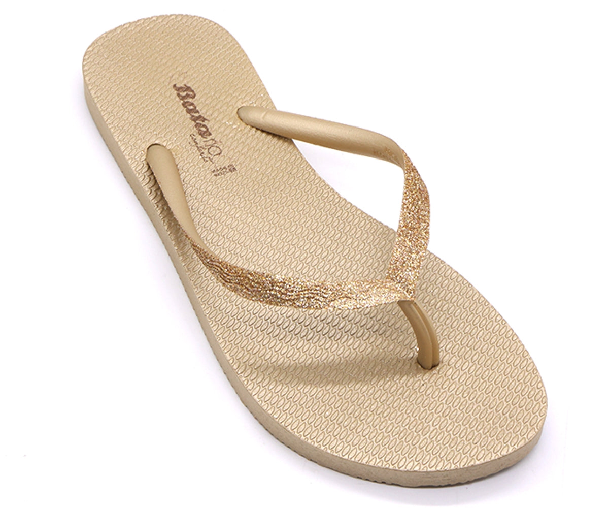 br glittery gold flip flops