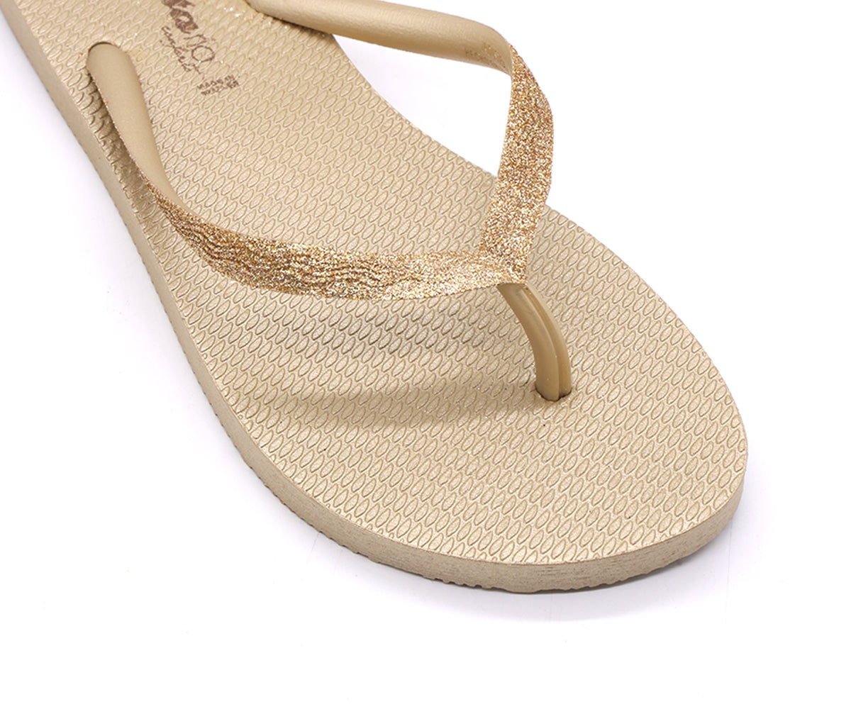 br glittery gold flip flops