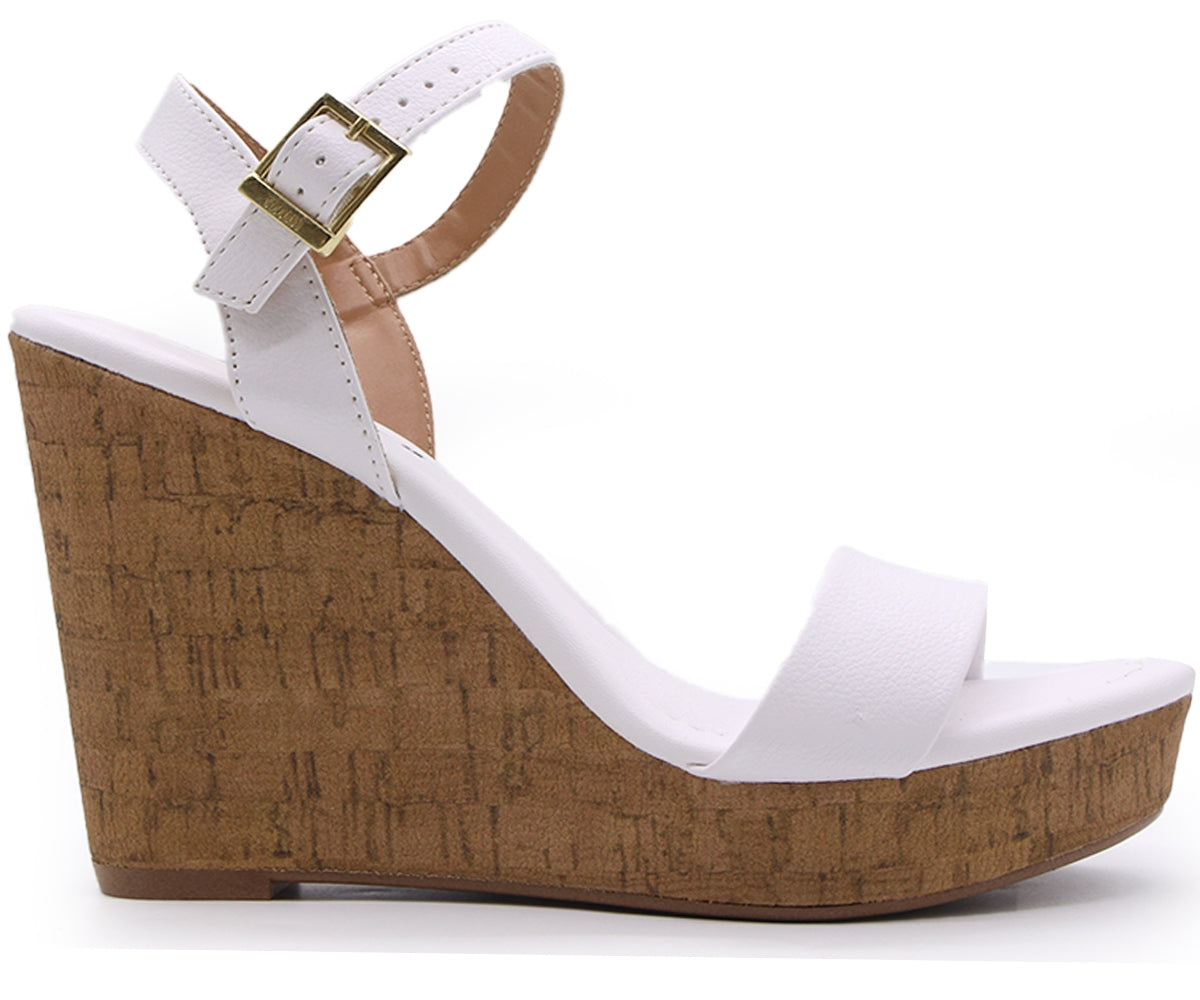 br white cork wedge sandal