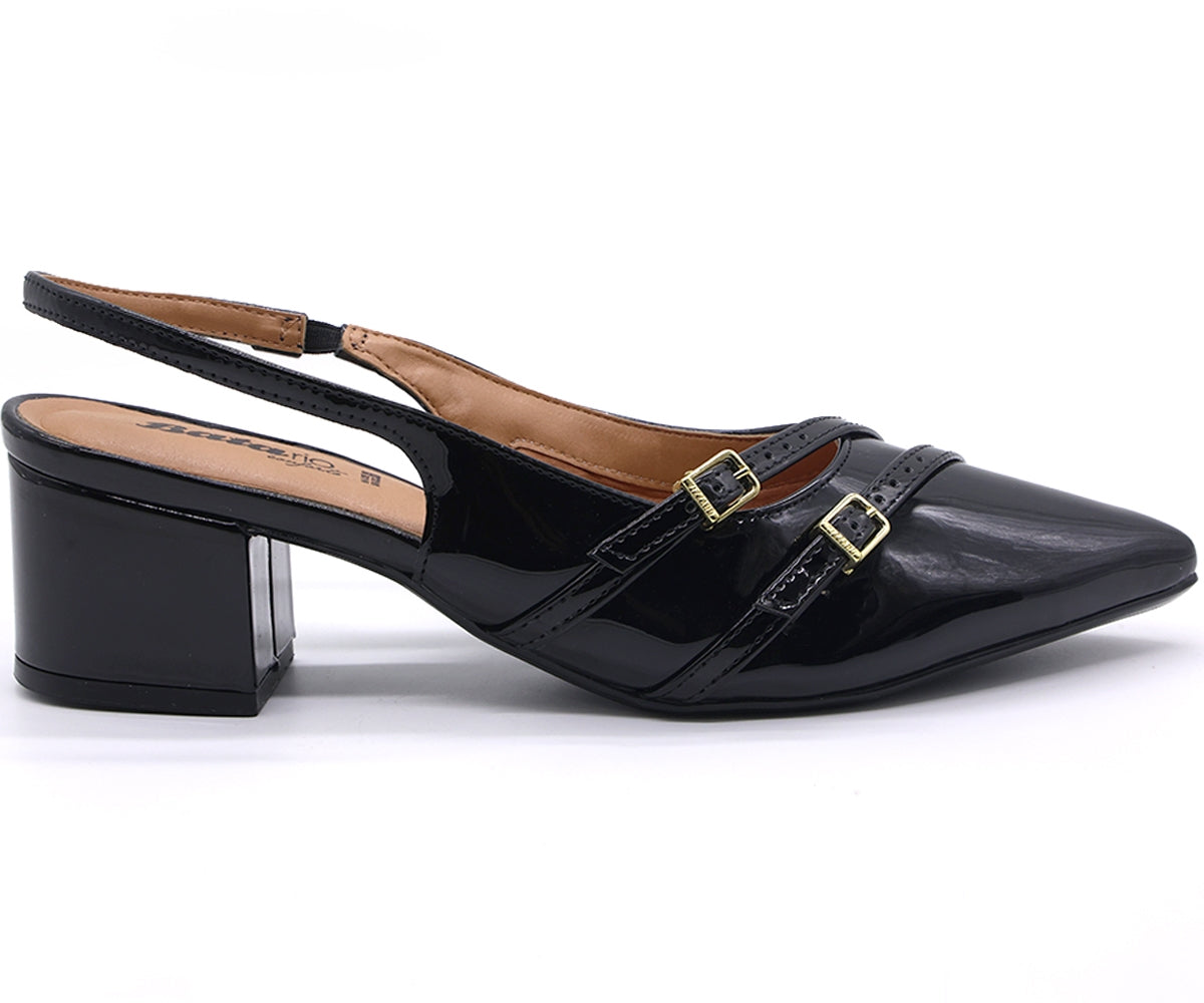 br black patent buckled slingbacks