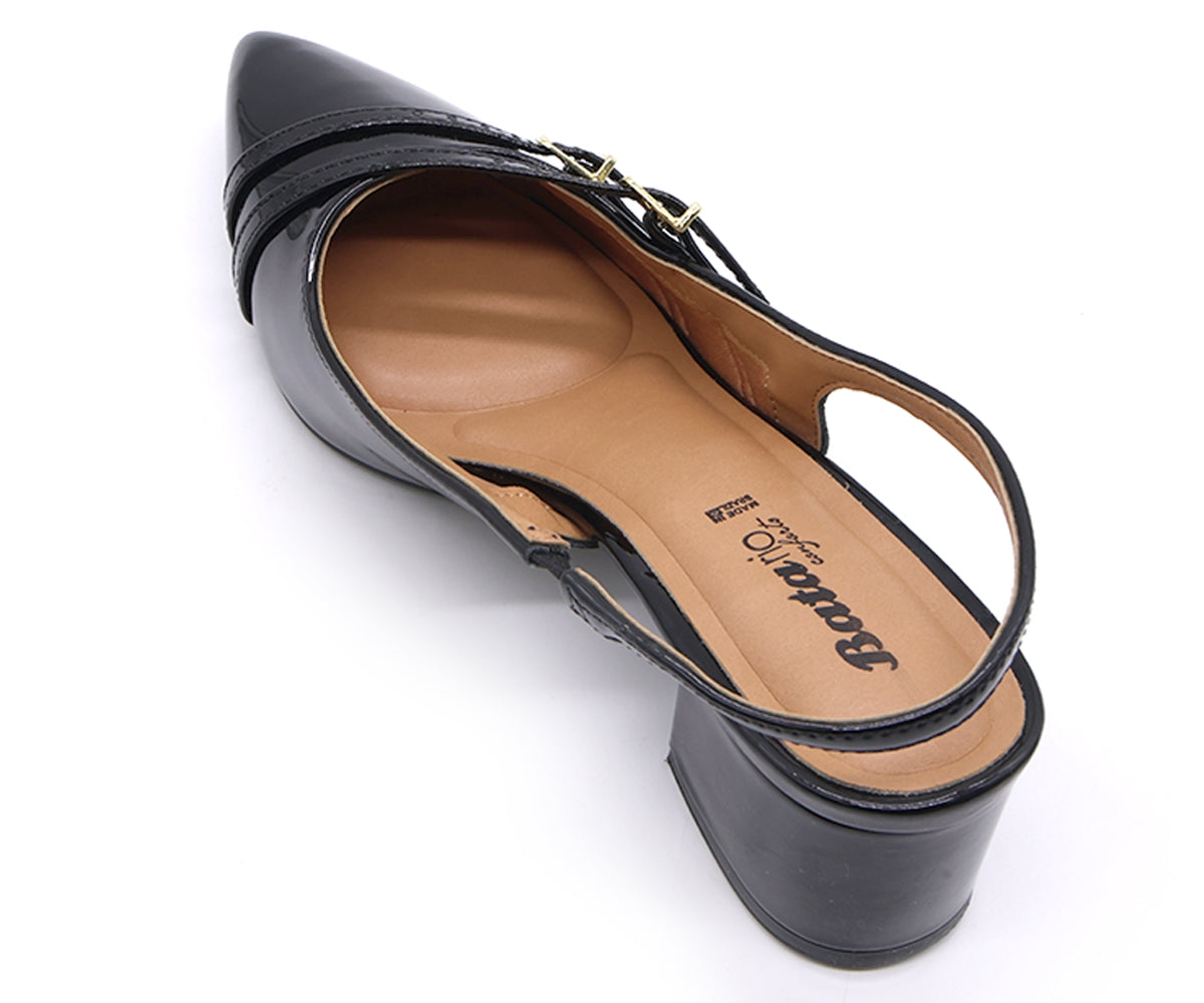 br black patent buckled slingbacks