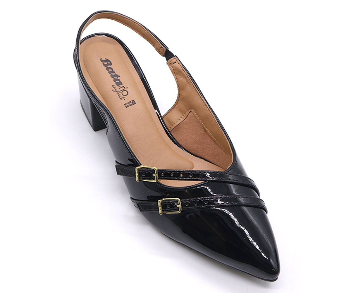 br black patent buckled slingbacks