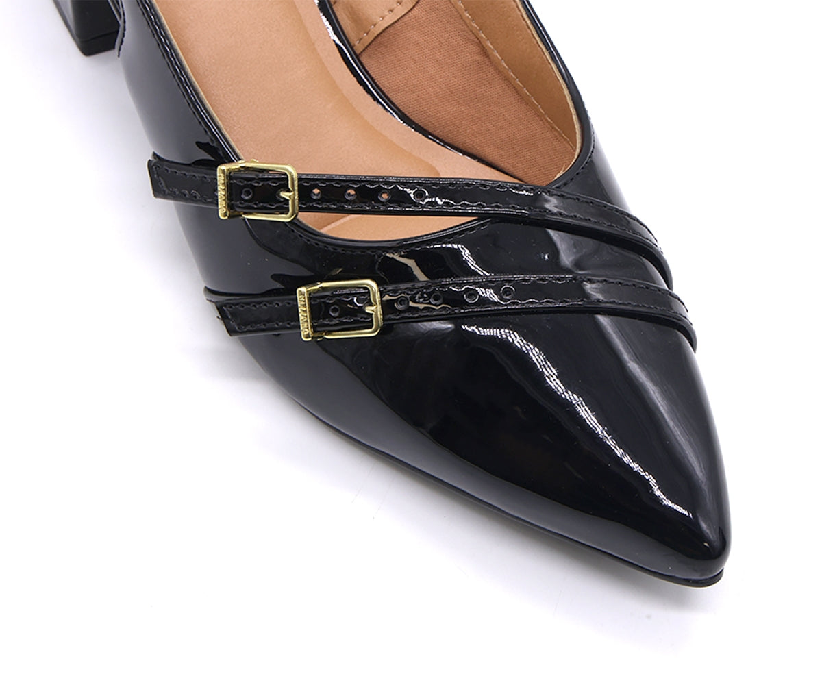 br black patent buckled slingbacks