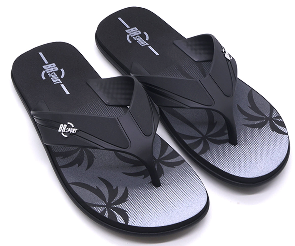 br sport black printed flip flops