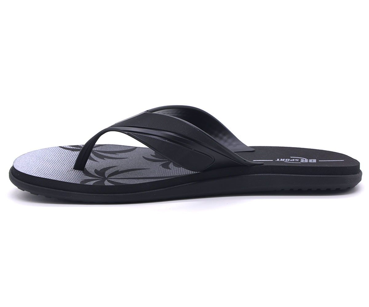 br sport black printed flip flops