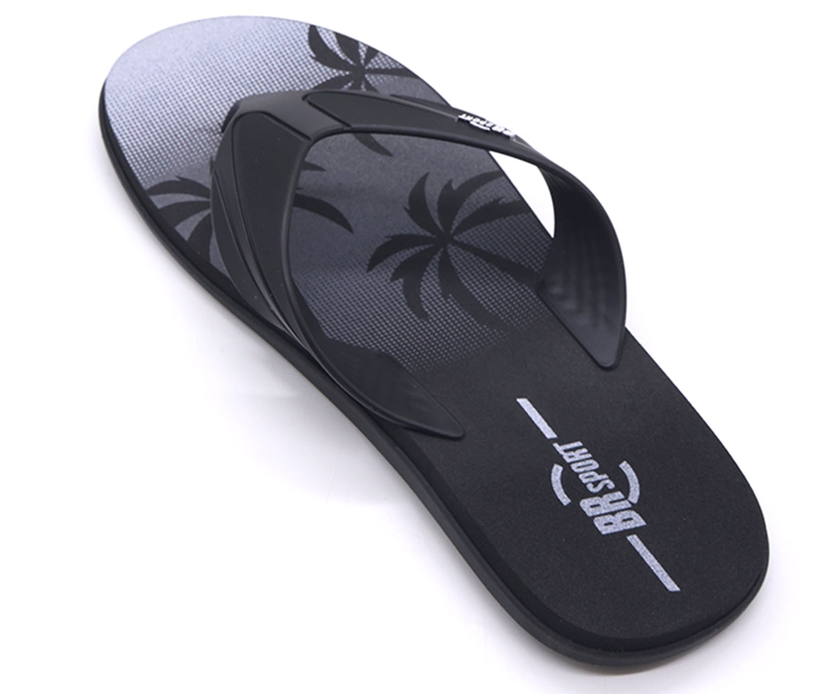 br sport black printed flip flops