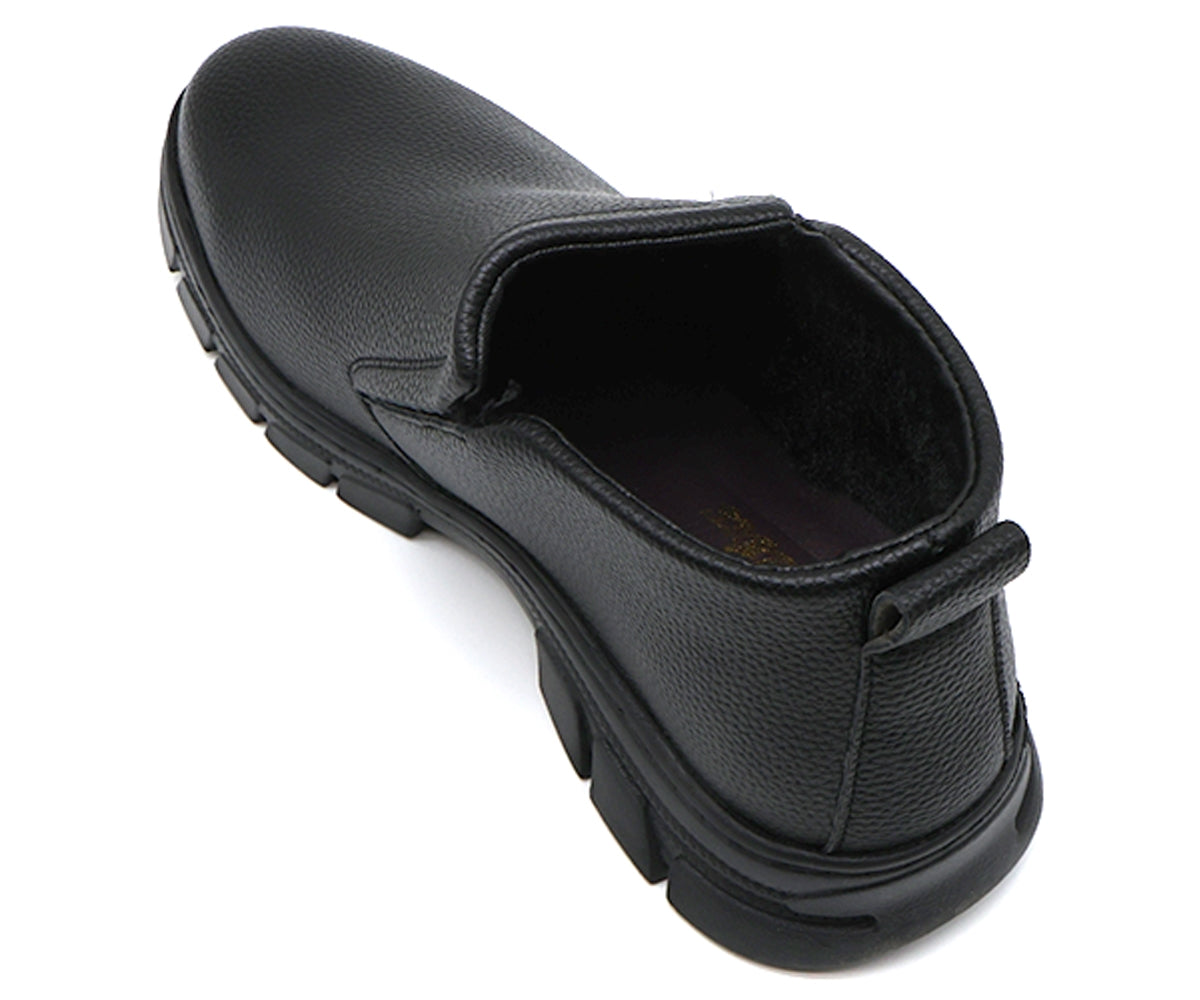 black slip-on comfort derby boot